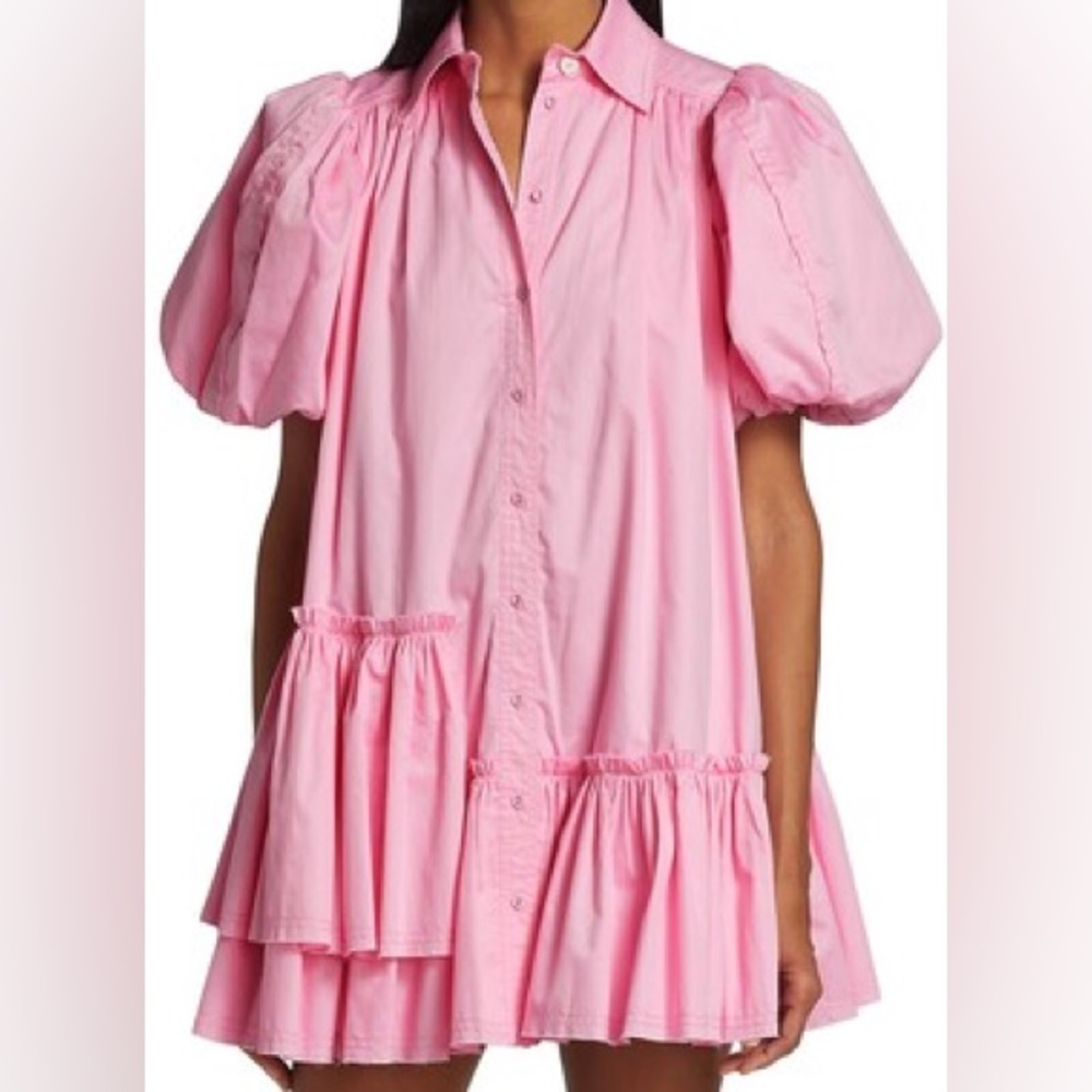 AJE Ambience Puff Sleeve Shirt Dress - Pink
